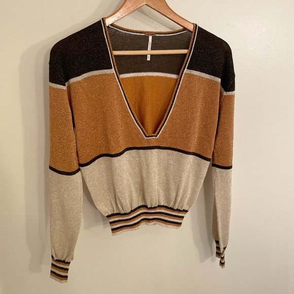 Free People Deep V Sparkle Sweater - Picture 1 of 3